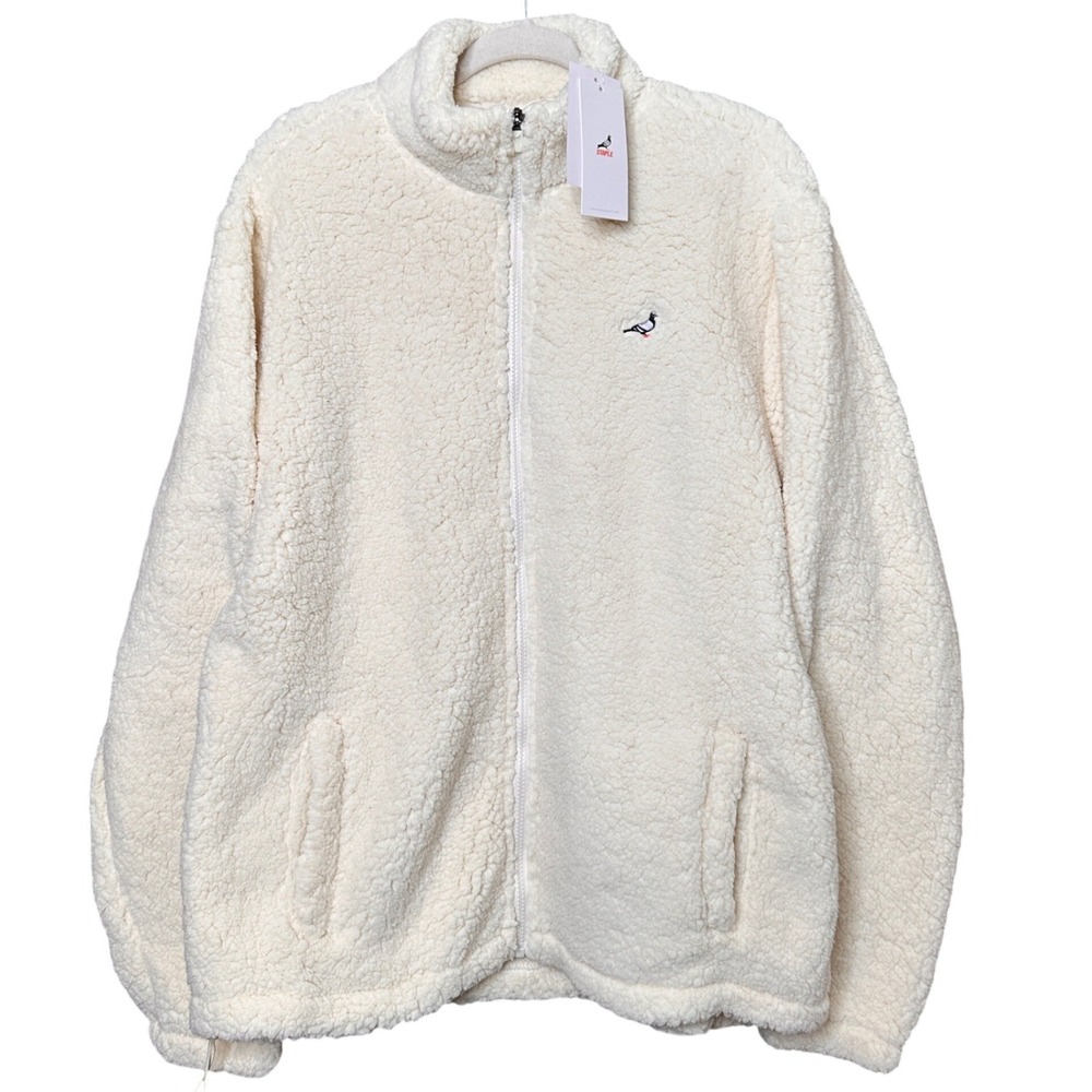 Staple Pigeon Mens Cream Sherpa Fleece Full Zip Jacket Large 2110O10606 NWT